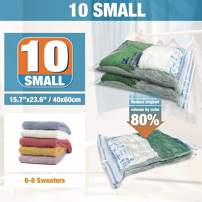 HIBAG Vacuum Storage Bags, 10 Jumbo Space Saver Vacuum Seal Bags, Space Bags, Vacuum Sealer Bags for Clothes, Comforters, Blankets, Bedding (10J)