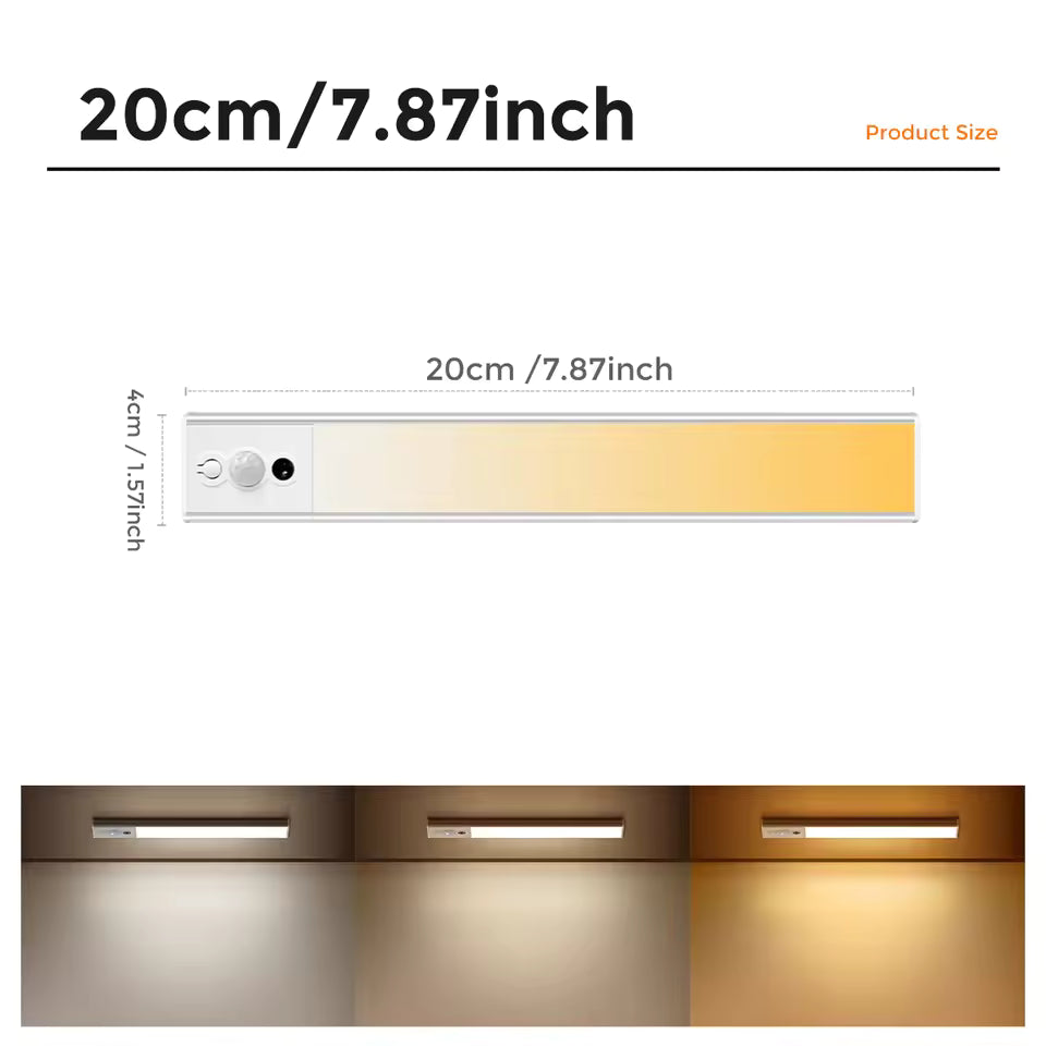 1PC 40CM Hand/Body Sweeping Motion Sensor Cabinet Induction Light, Three Colors Modes, Adjustable Brightness,USB Charge for Room